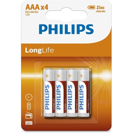Blister 4 ministilo Philips 1,5V zinco chloride AAA