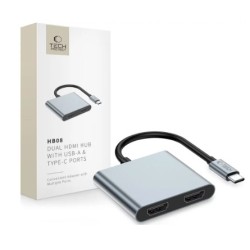 TECH-PROTECT HB08 HUB ADAPTER 4IN1 TYPE-C + USB2.0 + 2 x HDMI 4K 60HZ grigio spaziale
