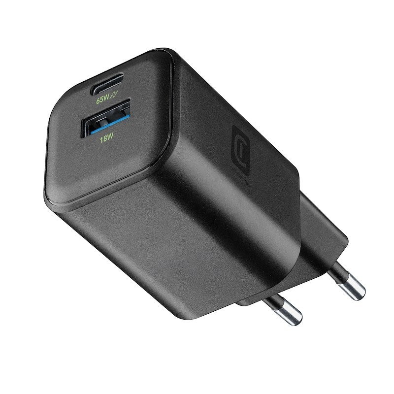 caricabatteria 65w  usbA +  usb-c tecnologia gan nero