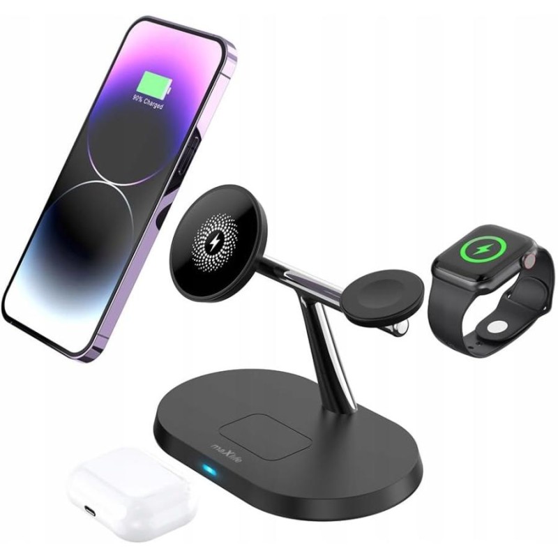 caricabatterie 3 in 1 wireless 15w stand nero