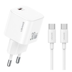 caricabatterie gan 30w usbc + cavo usbc bianco