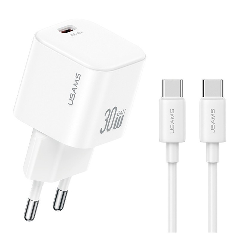 caricabatterie gan 30w usbc + cavo usbc bianco