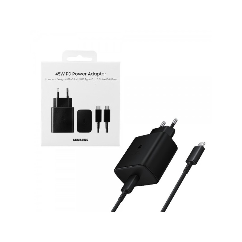 caricabatterie 45w usb-c + cavo usb-c nero