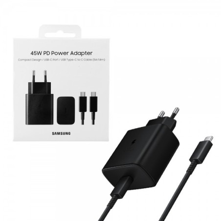 caricabatterie 45w usb-c + cavo usb-c nero