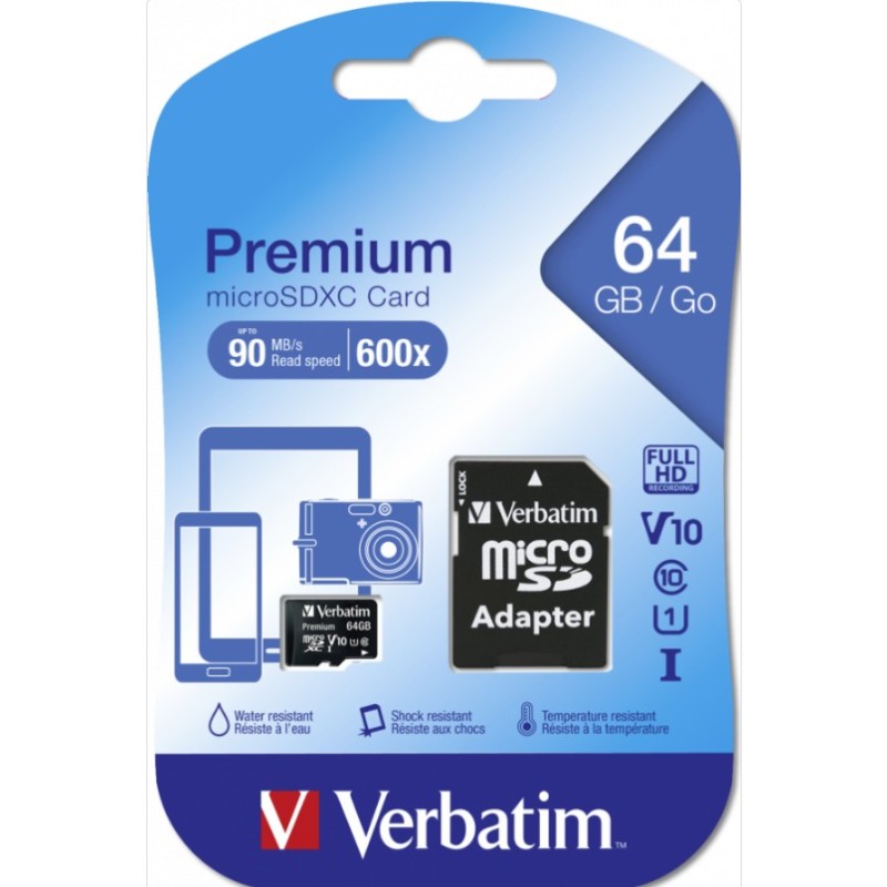 micro sd verbatim 64gb usb v10 con adattatore sd