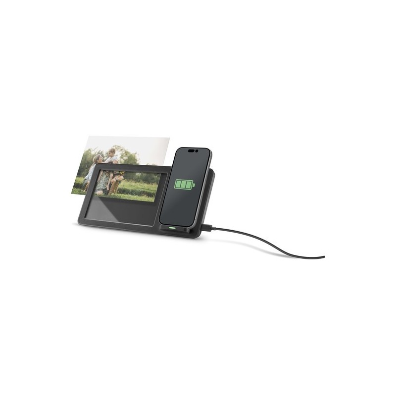 caricabatterie wireless con cornice portafoto