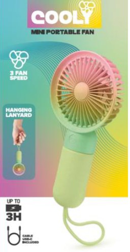 Mini ventilatore portatile ricaricabile con pratico gancio da polso,