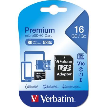 micro sd verbatim 16gb usb v10 con adattatore sd
