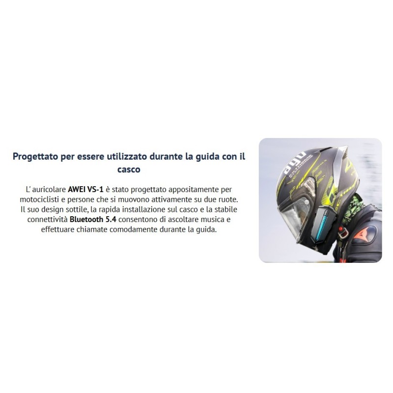Auricolare interfono Bluetooth AWEI VS-1 per casco
