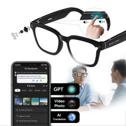 Occhiali intelligenti Blavec SG-01 con fotocamera HD, IA e Wi-Fi neri