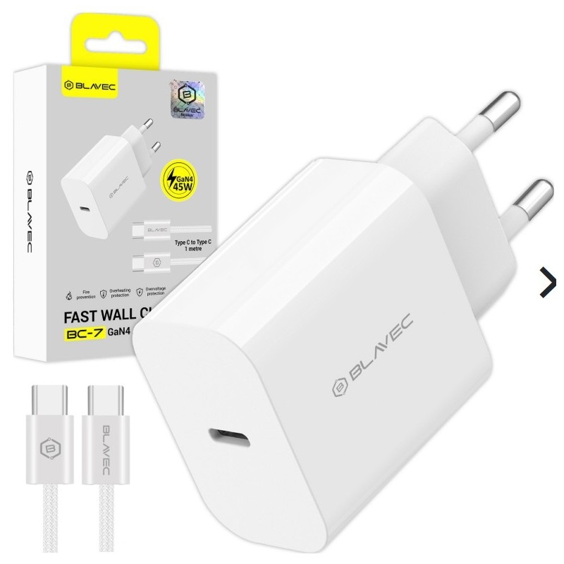 caricabatterie 45w usb-c + cavo gan bianco