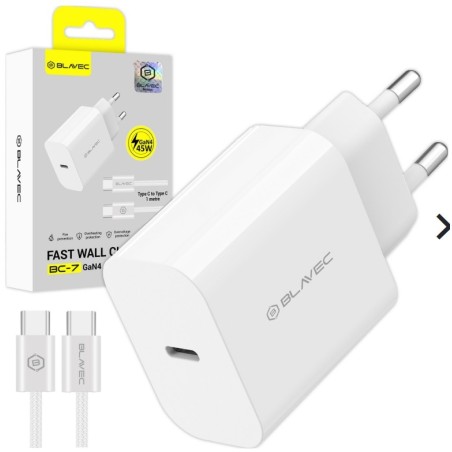 caricabatterie 45w usb-c + cavo gan bianco