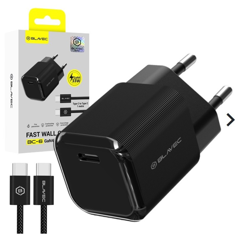 caricabatterie 33w usb-c + cavo gan nero