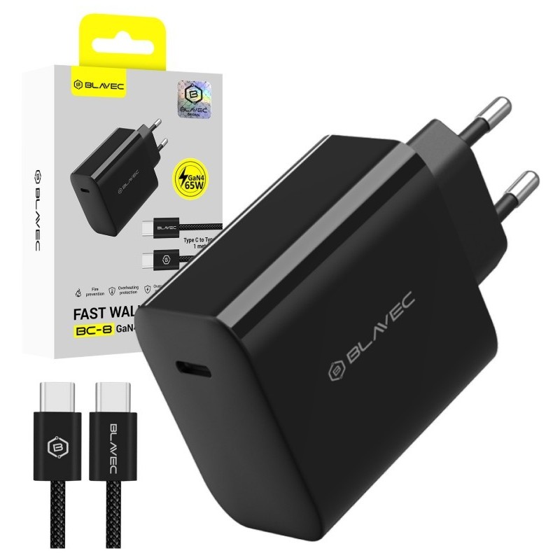 caricabatterie 65w usb-c + cavo gan nero