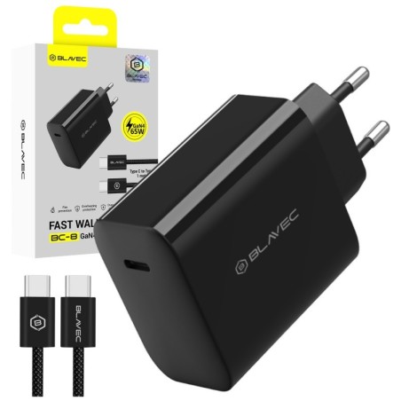 caricabatterie 65w usb-c + cavo gan nero