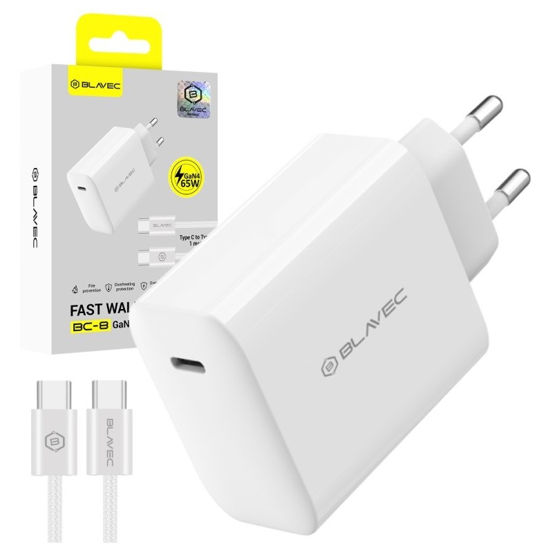 caricabatterie 65w usb-c + cavo gan bianco