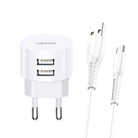 caricabatterie 18w 2 usb + cavo micro bianco