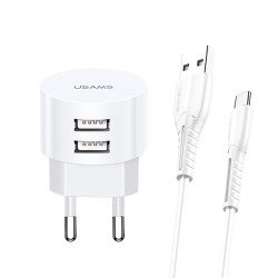 caricabatterie 18w 2 usb + cavo usb-c bianco