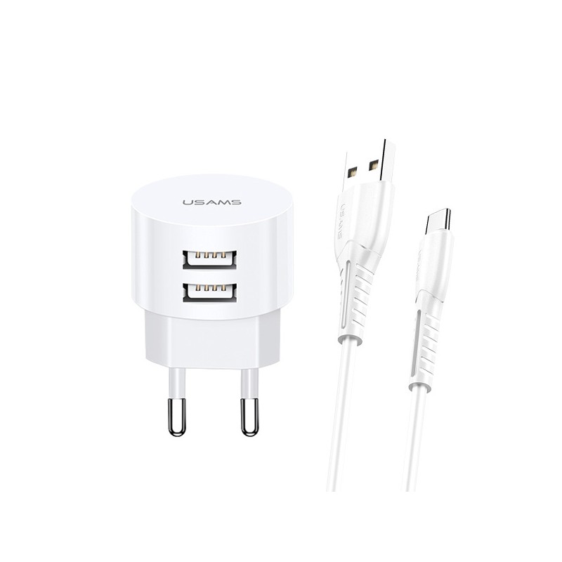 caricabatterie 18w 2 usb + cavo usb-c bianco