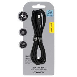 cavo dati usb-c / usb-c  300cm 60watt 3A  nero