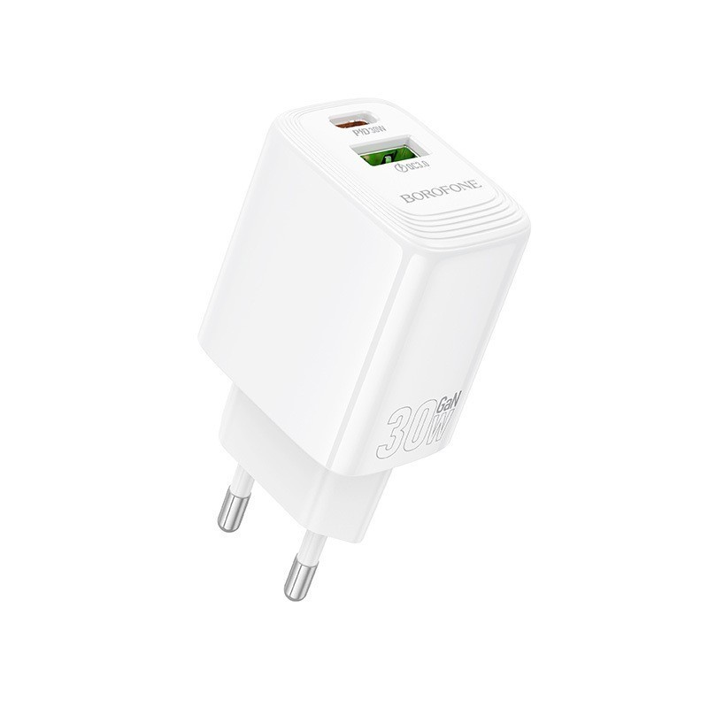 caricabatterie 30W USB QC3.0 + USB-C POWER DELIVERY 30W bianco