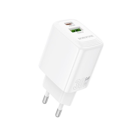 caricabatterie 30W USB QC3.0 + USB-C POWER DELIVERY 30W bianco