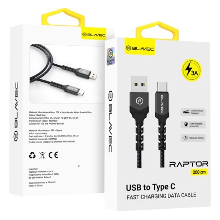 cavo dati usbc / usb-c  200cm 3A nero-grigio