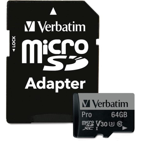 micro sd verbatim PRO 64gb usb v30 con adattatore sd
