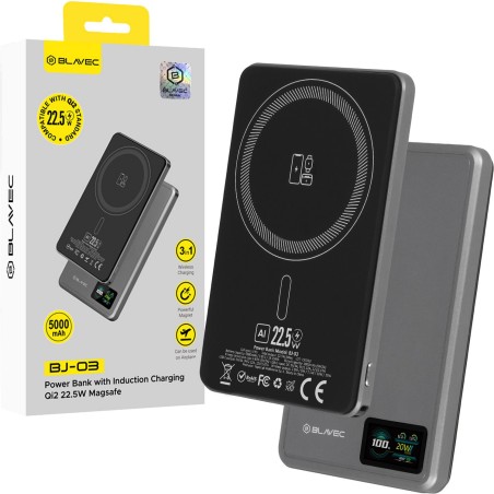 powerbank magsafe 5000 mah fast charge 22,5 watt grey con display lcd