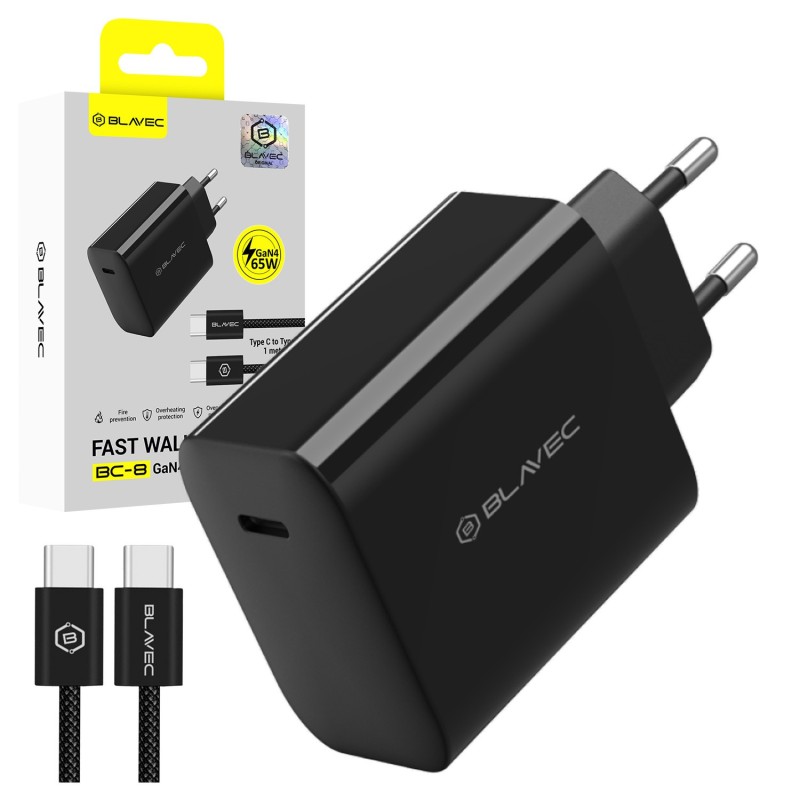 caricabatterie 65w usb-c + cavo gan nero