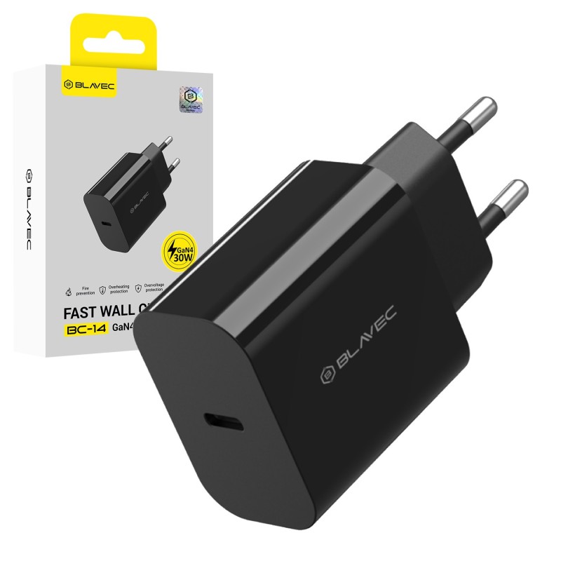 caricabatterie 30w 3A usb-c gan nero