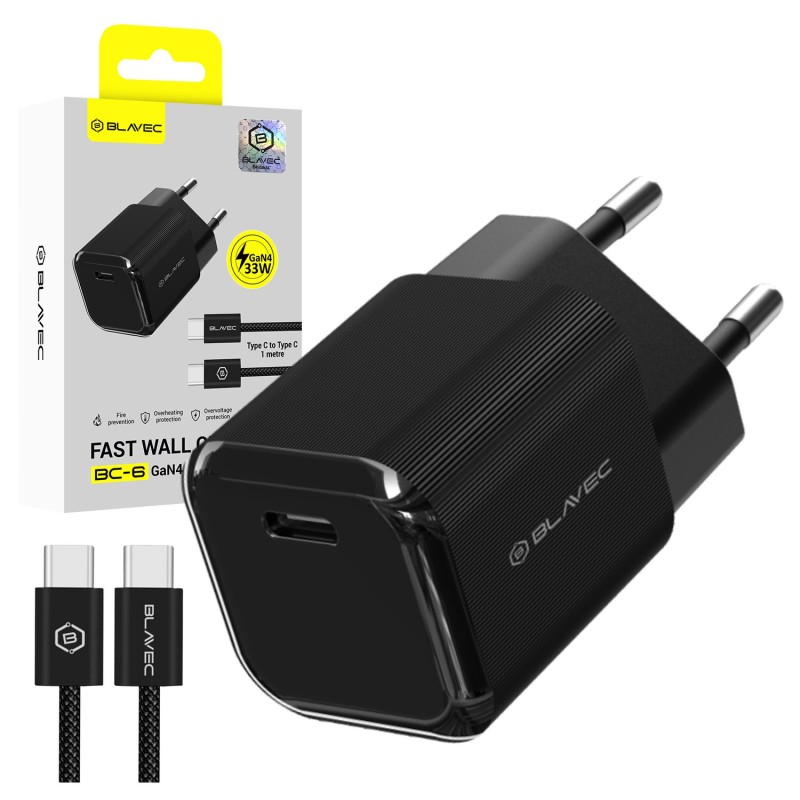 caricabatterie 33w usb-c + cavo gan nero