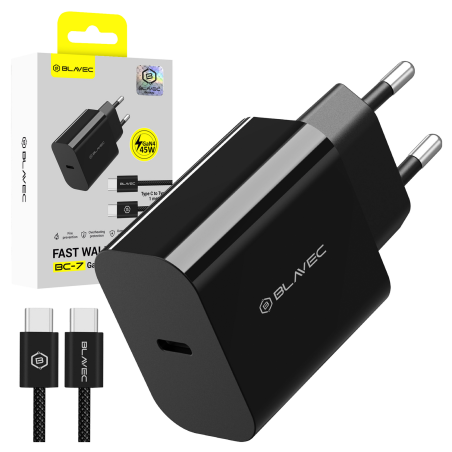 caricabatterie 45w usb-c + cavo gan nero