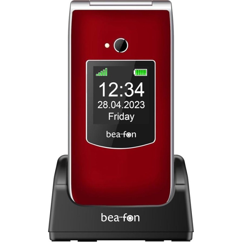 beafon sl 605 lte clamshell 2 sim lcd 2.8-1.77 bluetooth con  base e tasto sos rosso fotocmera da 3,0 mp
