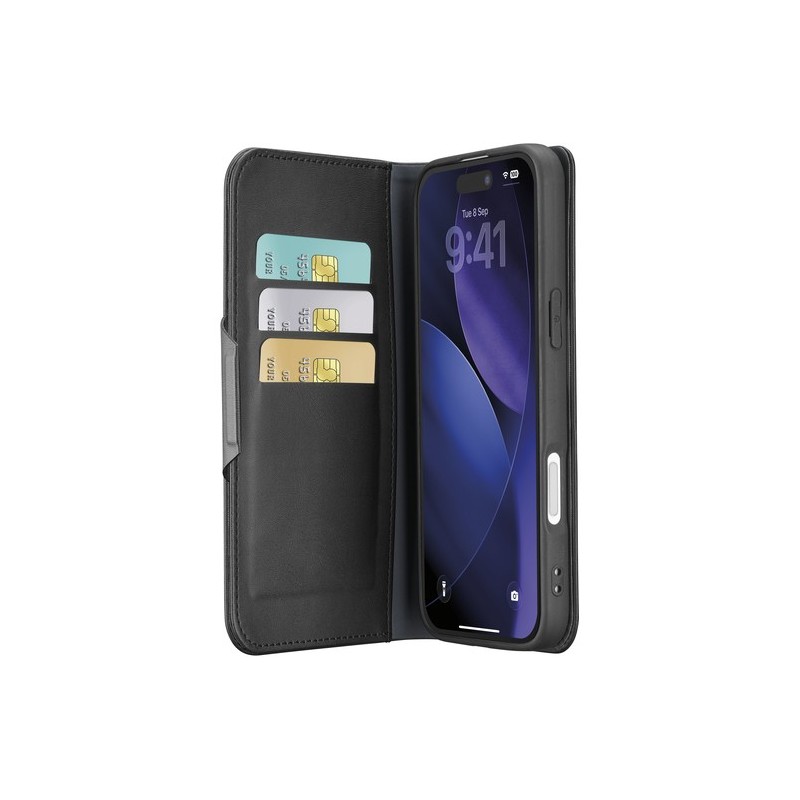 custodia a libro iphone 18 PRO nera con porta carte di credito