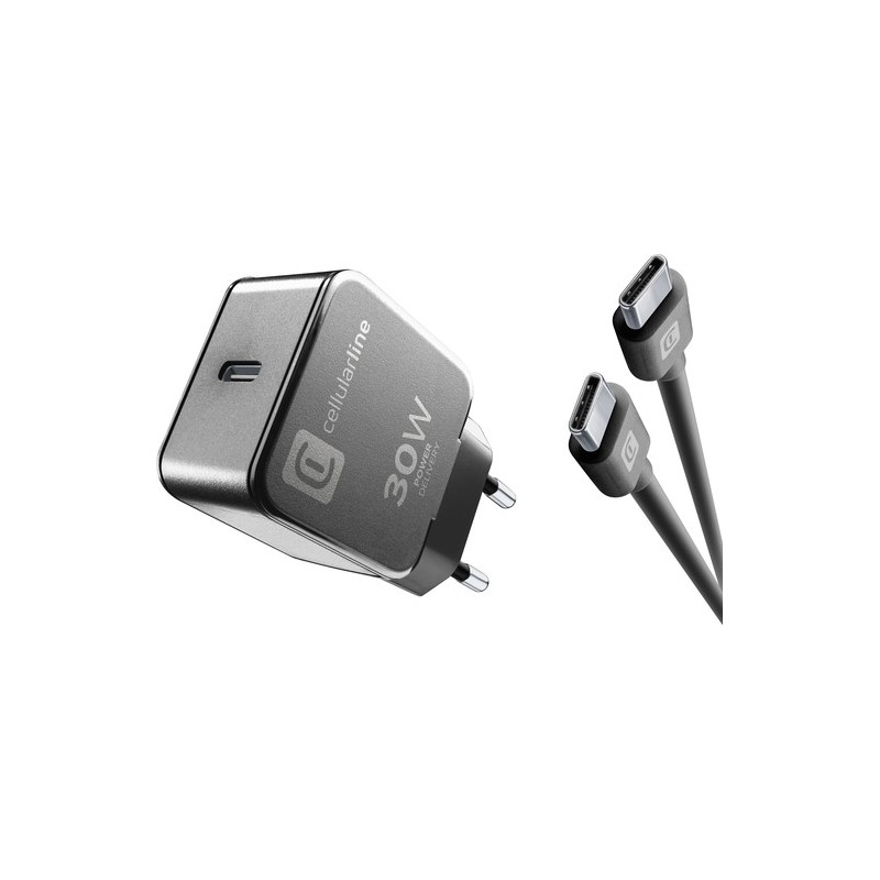 caricabatteria 30w usb-c + cavo usb-c nero superfast charge