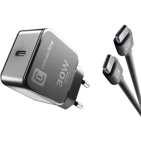 caricabatteria 30w usb-c + cavo usb-c nero superfast charge