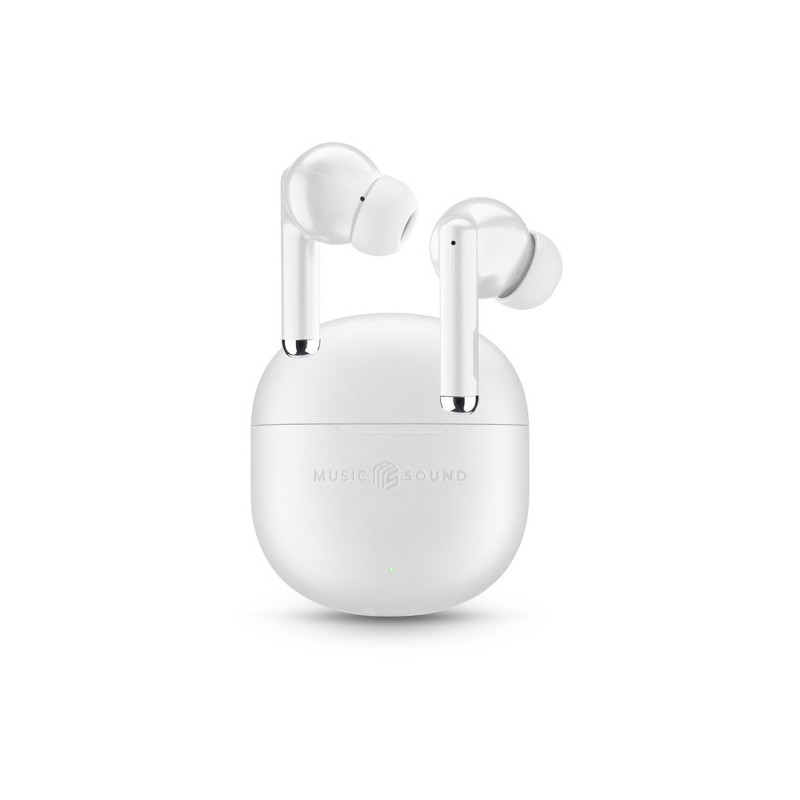 auricolare vivavoce bluetooth doppio con base di ricarica bianco