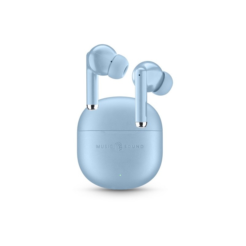 auricolare vivavoce bluetooth doppio con base di ricarica blu