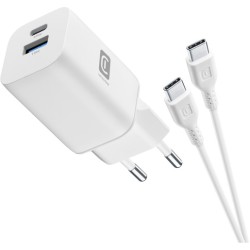 caricabatteria 65w  usbA +  usb-c + cavo usb-c tecnologia gan bianco