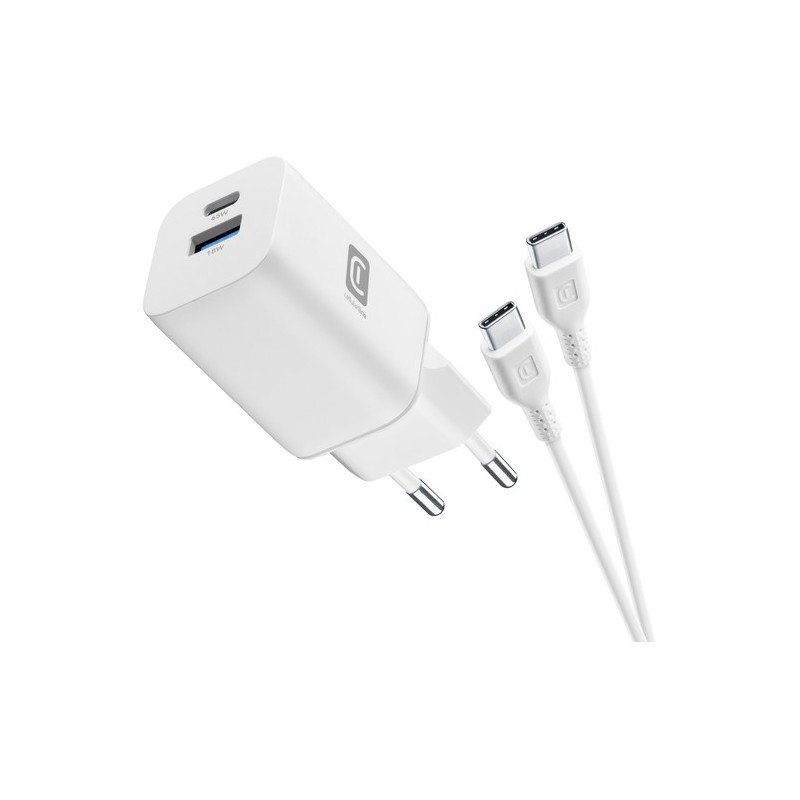 caricabatteria 65w  usbA +  usb-c + cavo usb-c tecnologia gan bianco