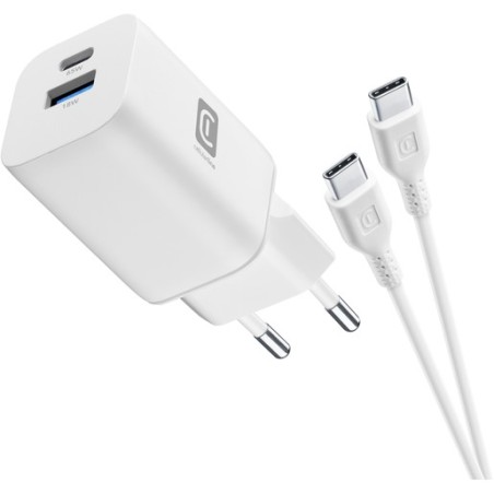 caricabatteria 65w  usbA +  usb-c + cavo usb-c tecnologia gan bianco
