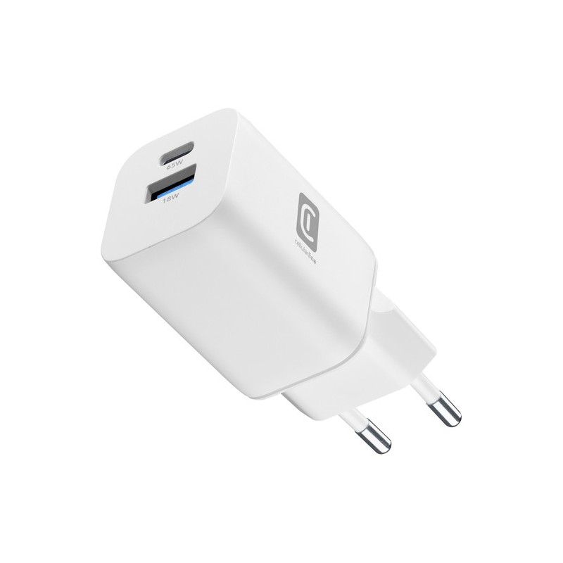 caricabatteria 65w  usbA +  usb-c tecnologia gan bianco