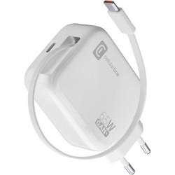 caricabatteria 65w retraibile  usb-c tecnologia GAN+ bianco