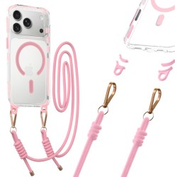 cover  rigida per iphone 18 pro max 17 pro max  rosa con laccio da collo rimovibile