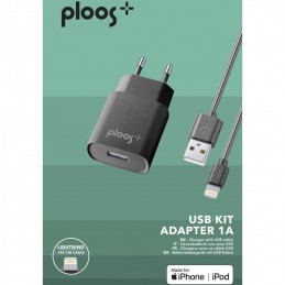 KIT CARICABATTERIE RETE 1A LIGHTING APPLE IPHONE NERO