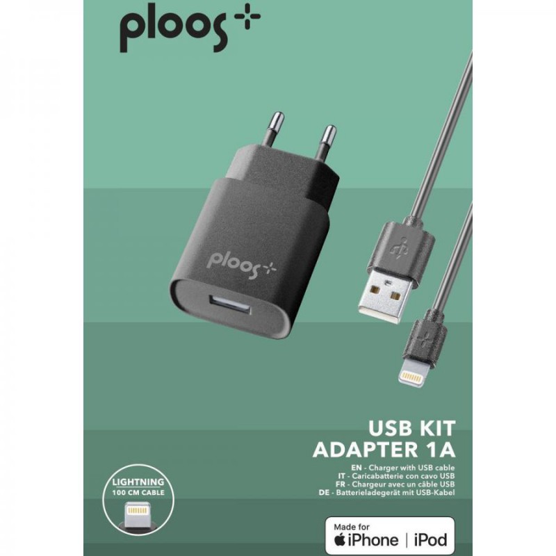 KIT CARICABATTERIE RETE 1A LIGHTING APPLE IPHONE NERO