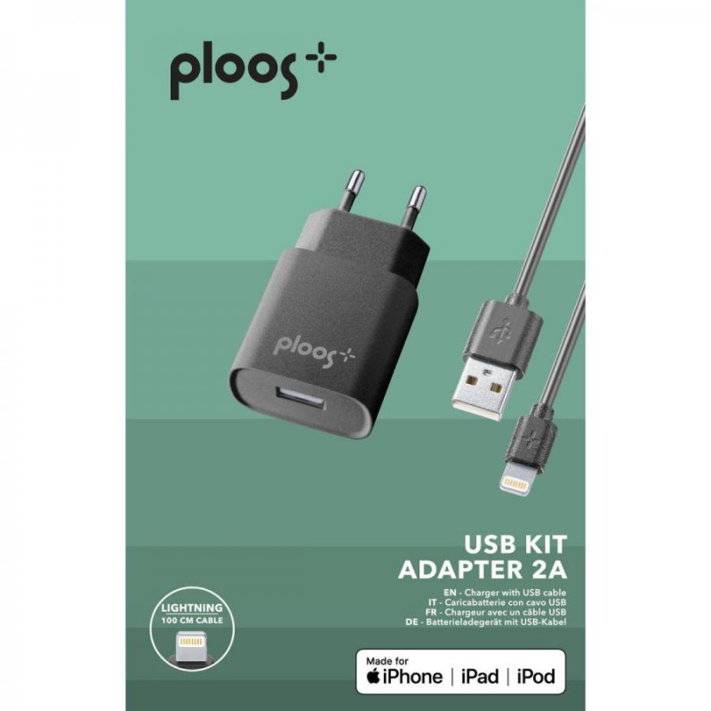 KIT CARICABATTERIE RETE 2A LIGHTING APPLE IPHONE NERO