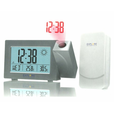 orologio a proiezione radiocontrollato previsioni del tempo e della temperatura interna e esterna bianco