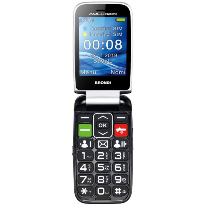 brondi amico favoloso cellulare senior gsm con flip attivo e base di ricarica nero
